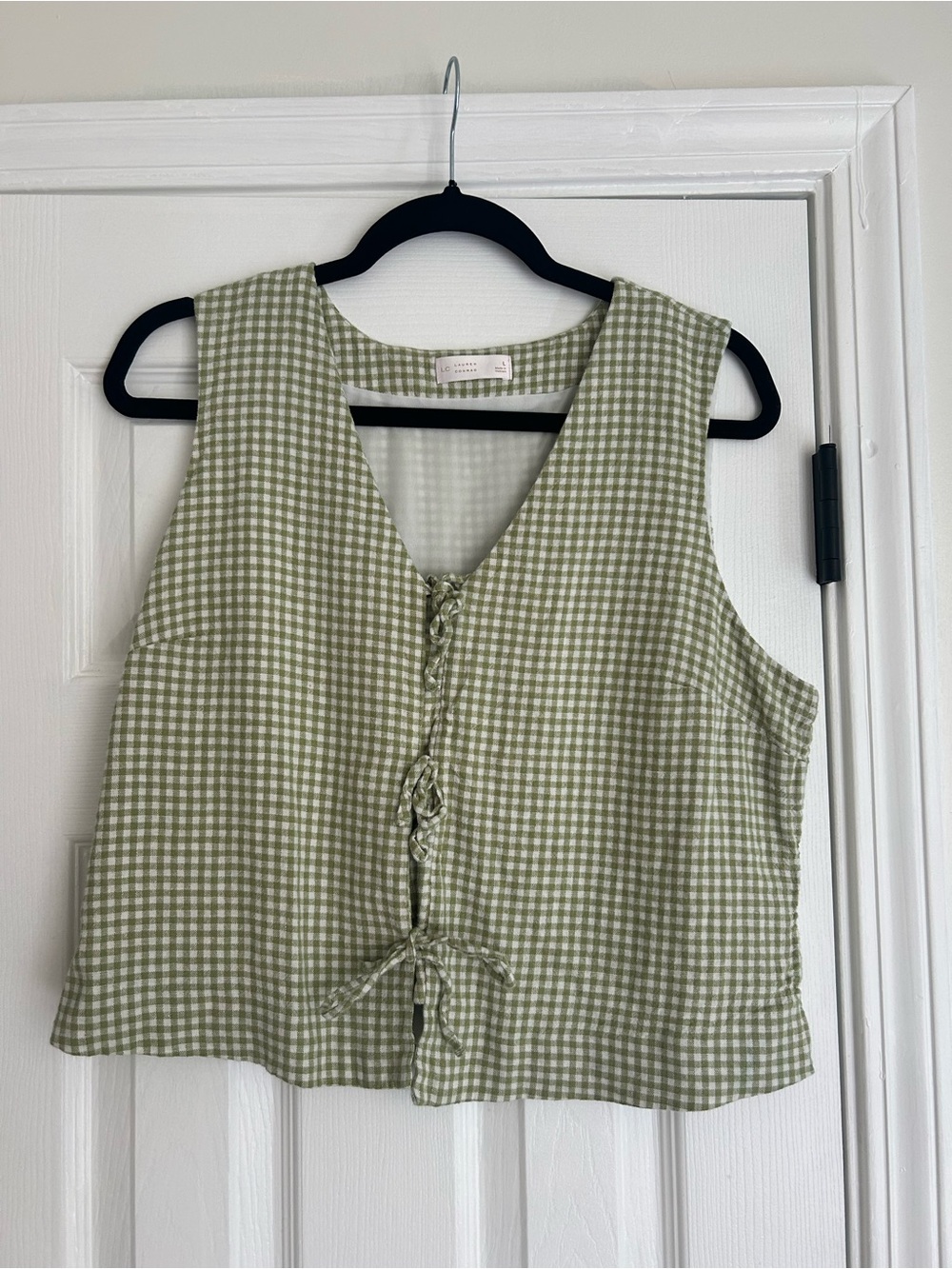 Green gingham tie top